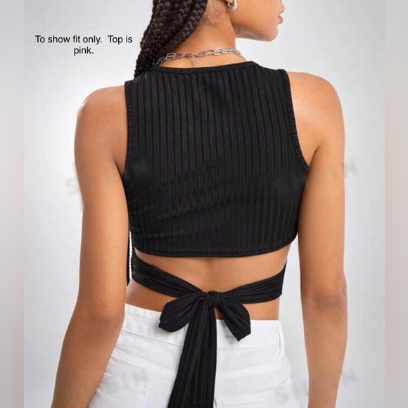 NWOT SHEIN EZwear Womens Pink Ribbed Tie Back Crop Tank Top Size Medium - Picture 5 of 10